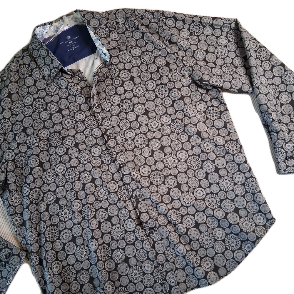 Society of Threads Long Sleeve Dress Shirt Men's XXL Blk/White Geometric Print